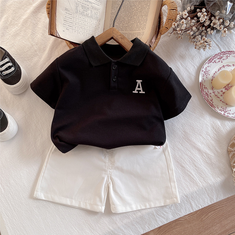 Boys summer suit new fashion baby summer children thin letters round neck short sleeve two-piece direct sales
