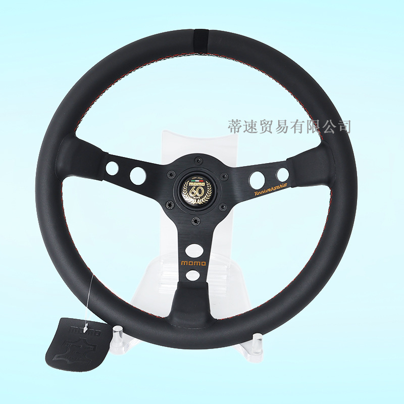 Factory Direct Sale Momo 14inch Concave 60Th Anniversary Genuine Leather Suede Racing Steering Wheel Universal