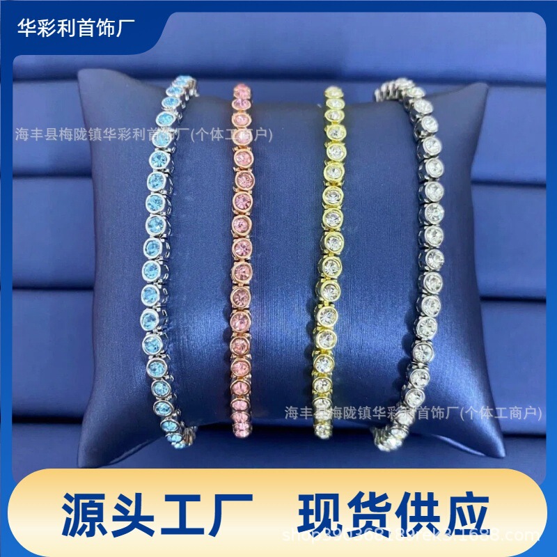Shijia Fashion Tennis Full Diamond Bracelet Button Single Row Diamond Bangle Light Luxury Cross-Border Jewelry Dropshipping