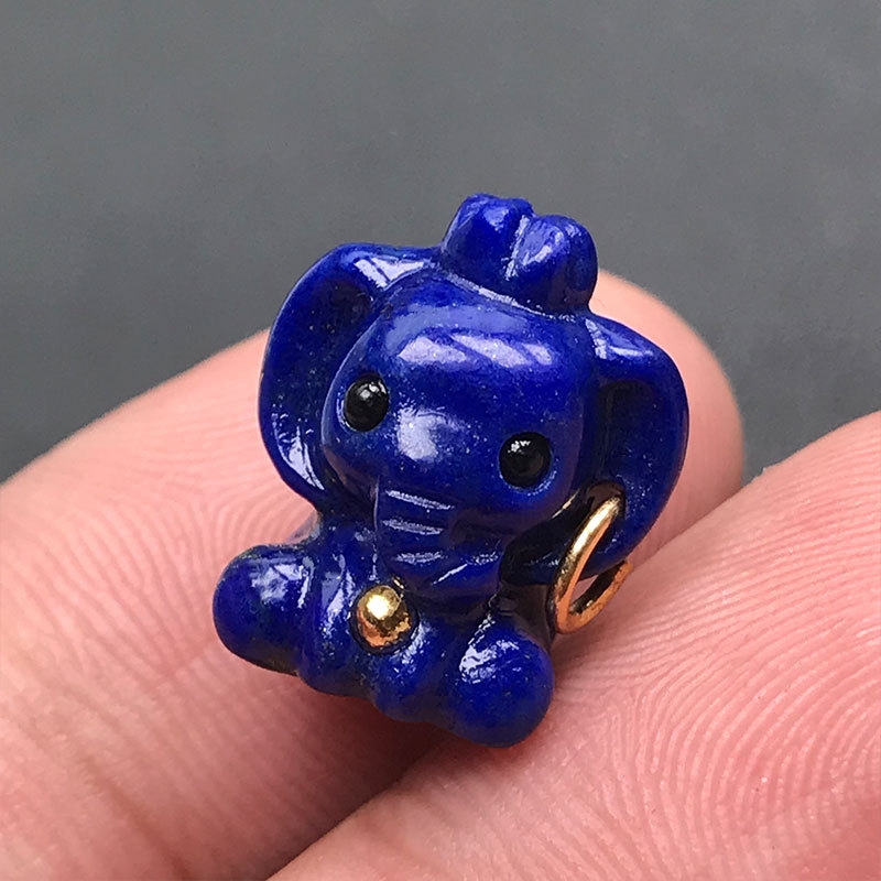Natural Lapis Lazuli Ganesha Pendant Accessory, Finely Carved Lapis Lazuli Baby Elephant Ornament, DIY Spacer Bead Accessory