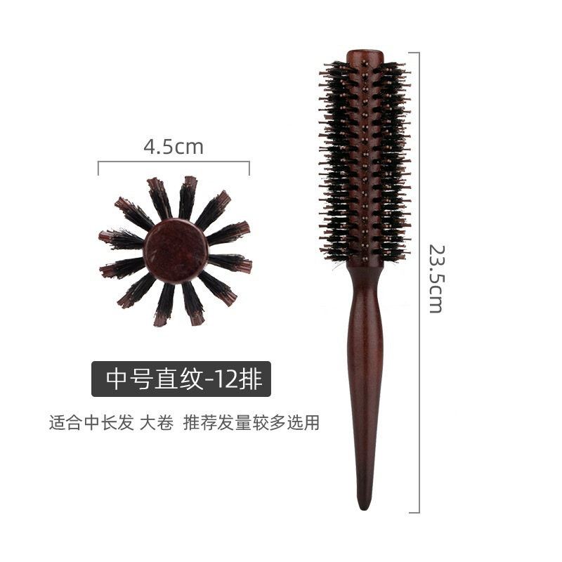 Pein redondo de cerdas de cerdo peinero masaje de salud soplado estilo de cabello recto rizado pein rodillo pein pein peras pein de botón interior