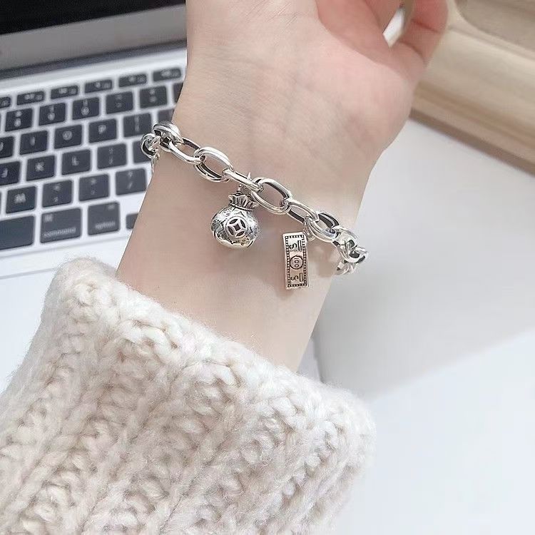 Vintage Niche Bag Bracelet Men's and Women's Fashion Light Luxury Personalized Ins Style US Dollar Hip Hop Fashion Pendant Bracelet