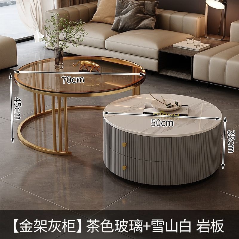 茶几轻奢简约现代客厅家用小户型北欧边几大理石岩板圆形小茶几桌|undefined