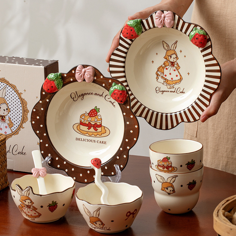 Factory rabbit ceramic dishes suit underglaze color tableware suit high color rice bowl dinner bowl soup bowl soup plate Factory rabbit ceramic dishes suit underglaze color tableware suit high color rice bowl dinner bowl soup bowl soup plate