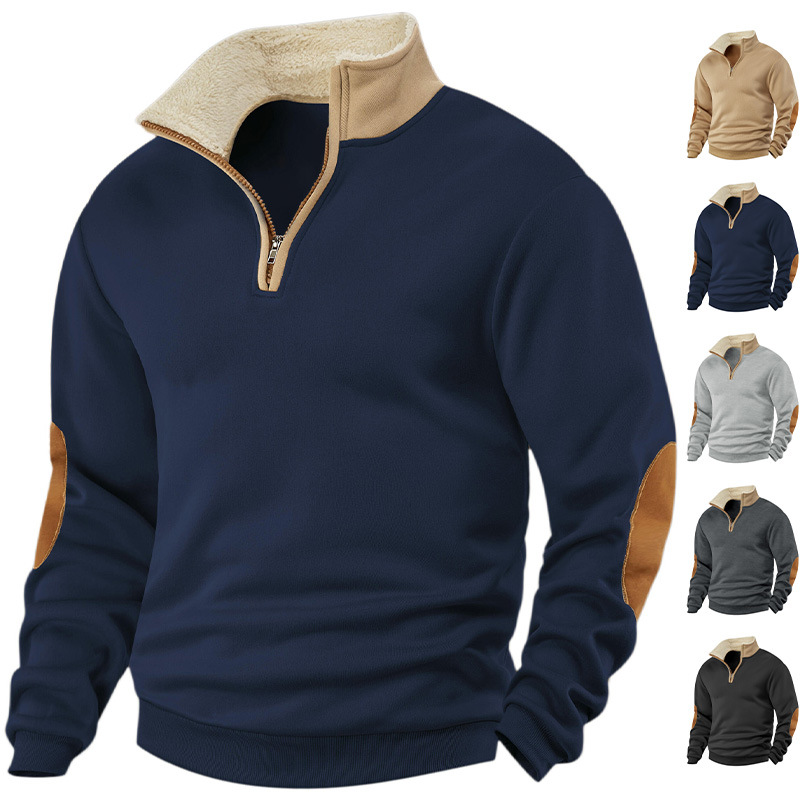 Retro Half Zip Sweatshirt For Men With Patchwork Embroidery_voghion.com