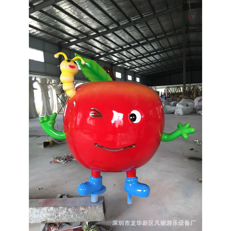 公园小雕塑 装饰卡通艺术品 小区广场玻璃钢小雕塑 长虫红苹果