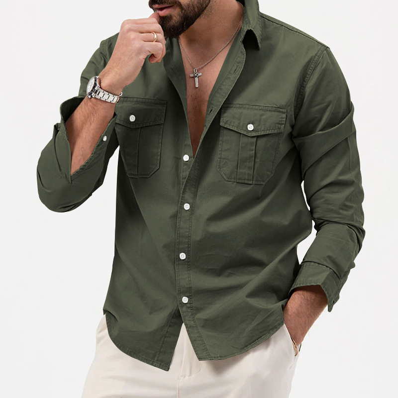 Men's Casual Long Sleeve Shirt With Multi Pockets For Men_voghion.com