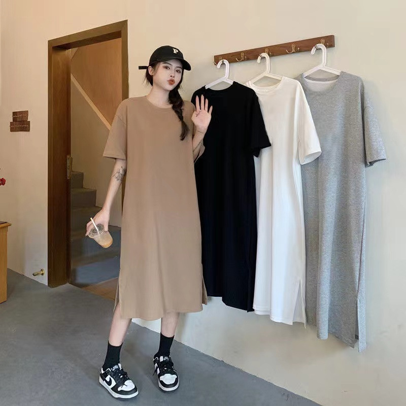 chubby girl Belly Covering Loose Slimming T-shirt Dress Summer New Mid-length Short-sleeved Split Nightgown Lazy Style dress chubby girl Belly Covering Loose Slimming T-shirt Dress Summer New Mid-length Short-sleeved Split Nightgown Lazy Style dress