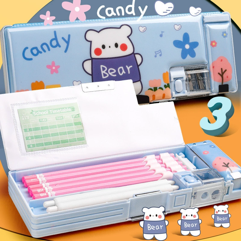 Children's universal plastic double-layer pencil case for boys for elementary school students for kindergarten, new collection