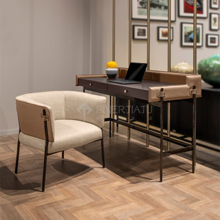 Italian Light Luxury Desk and Book Chair Stainless Steel Single Leather Fabric Villa Study Model Room Leisure Dressing Table and Chair