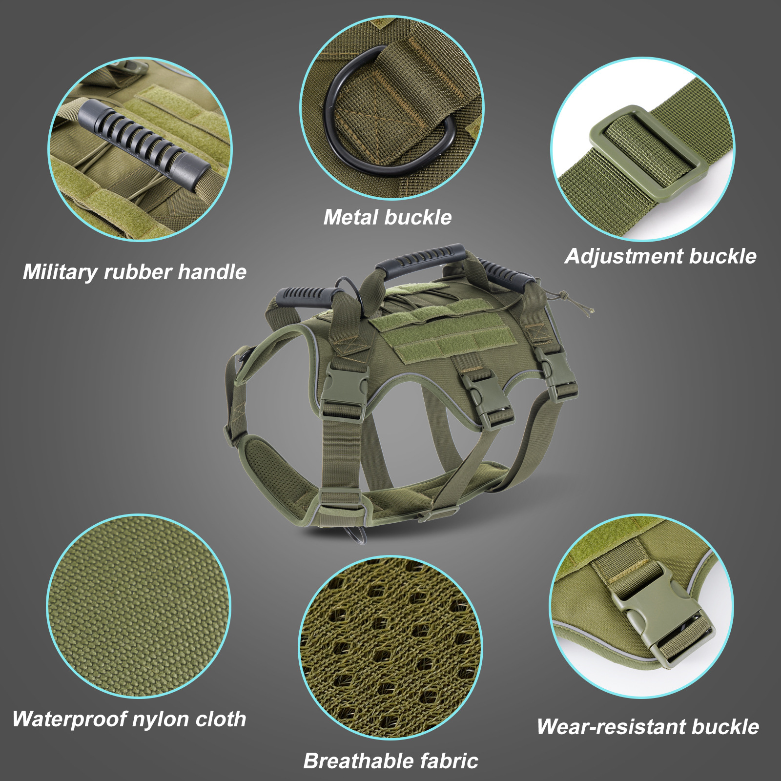 Medium And Large Pet Dog Explosion-Proof Tactical Leash Waterproof Anti-Escape Reflective Adjustable Harness_voghion.com