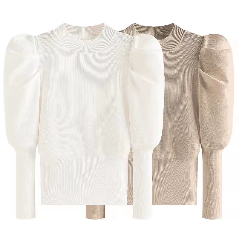 Свитер с плотной талией и рукавами с пузырьками женский 2021 осень и зима Новый дизайн ощущение половины высокого воротника Базовая рубашка свитер