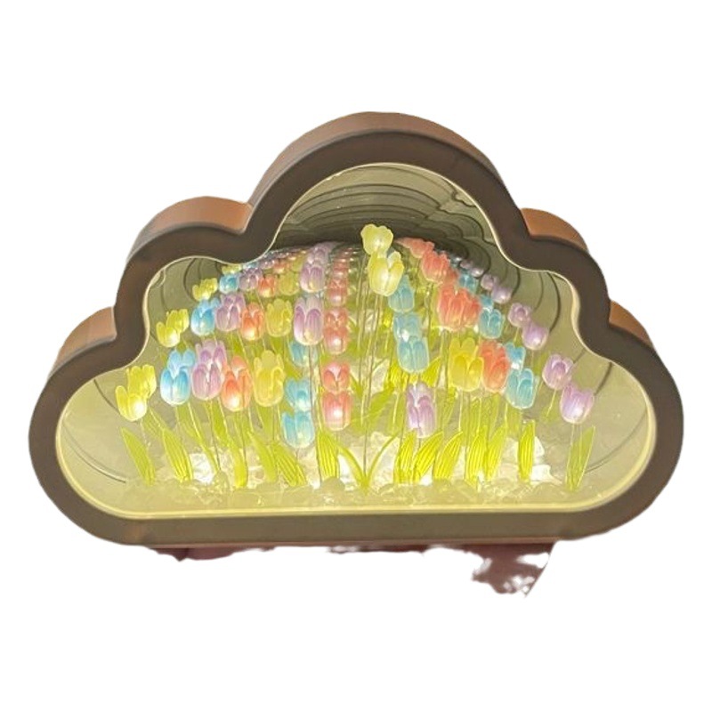 Lámpara creativa hecha a mano con forma de tulipán, nube, flor, mar, luz nocturna, lámpara de ambiente, espejo transparente, 520.º regalo para mejores amigos