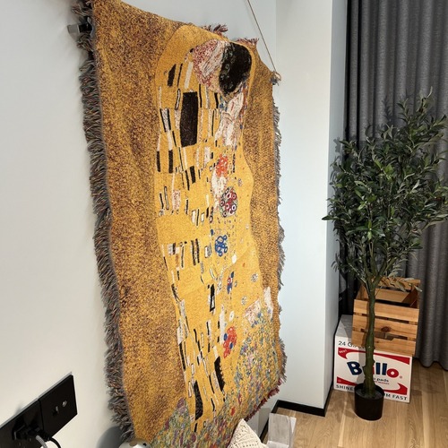 克里姆特复古抽象油画毯 金线艺术挂毯卧室床头墙面装饰毯 沙发毯