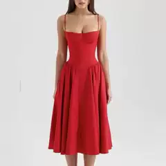 Summer New Sling Dress Backless Midi Dress Europe and America 0 Sexy C7A362025 Wire Wholesale Red