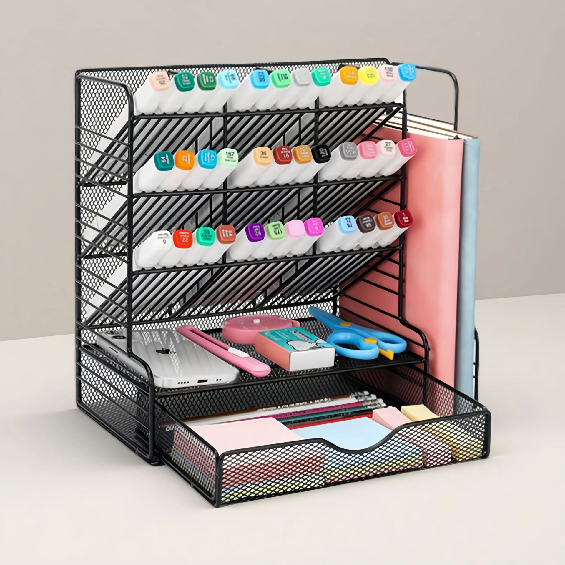 Archivador de Metal para Suministros de Oficina, Almacenamiento Multifuncional de Documentos, Papelería, Soporte para Libros, Diseño de Nueve Compartimentos image 3
