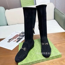 欧美25年G家新款经典拉链设计高筒长靴休闲舒适平底百搭时装筒靴