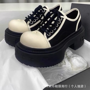 Cruciferous Derby Shoes Women's 2024 New Arrival Wild Style Big Toe Shoes Low-top Lace-up Thick Sole Increased Color-block Chic SM