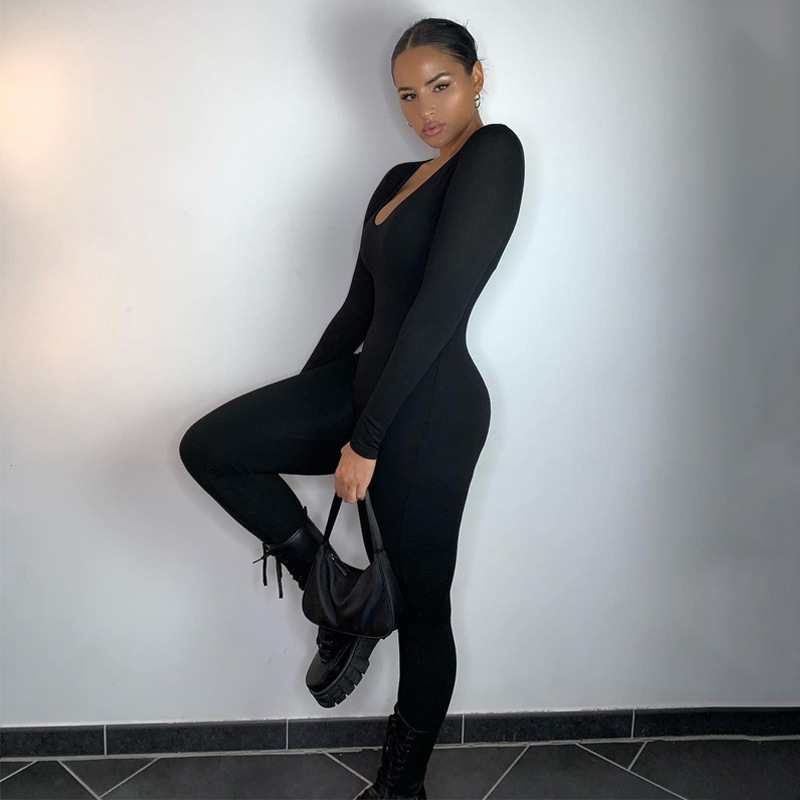 Women Clothing Summer Long Sleeve Slim Fit Hip Raise One Piece Trousers