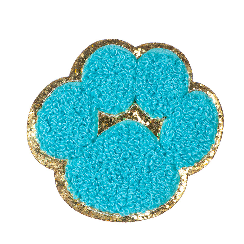Glitt ordenador bordado borde dorado chenille toalla bordado pegatinas de tela planchado autoadhesivo lindo perro pata parche pegatinas