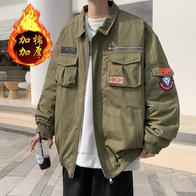 Chaqueta suelta de traje de trabajo de aviador retro americano para hombre, chaqueta de solapa de primavera y otoño