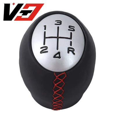 Shift Knob for Renault: Cab and accessories - hand-stitched-matte-cover-wrapped-leather-red-thread-5-speed
