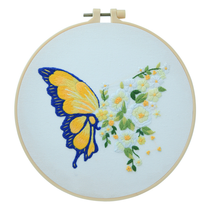 Bordado DIY paquete material mariposa colgante redondo pintura Lu decoración hecha a mano creativa regalo para adultos bolsa de costura