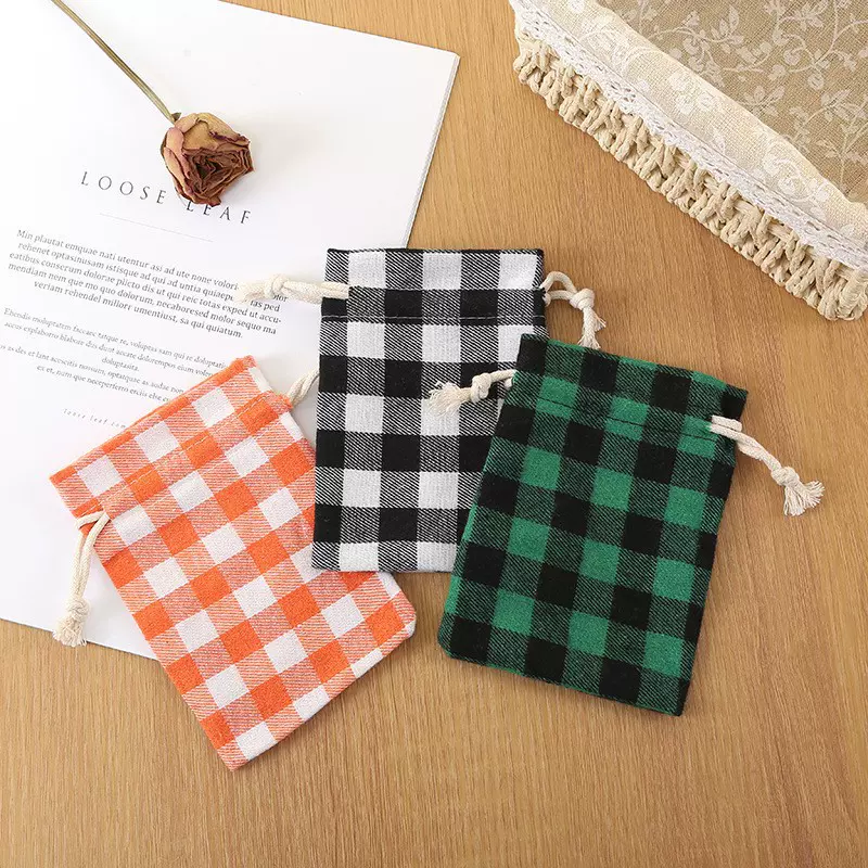 格子束口袋棉麻糖果巧克力零食礼品包装袋平安夜苹果抽绳收纳袋子