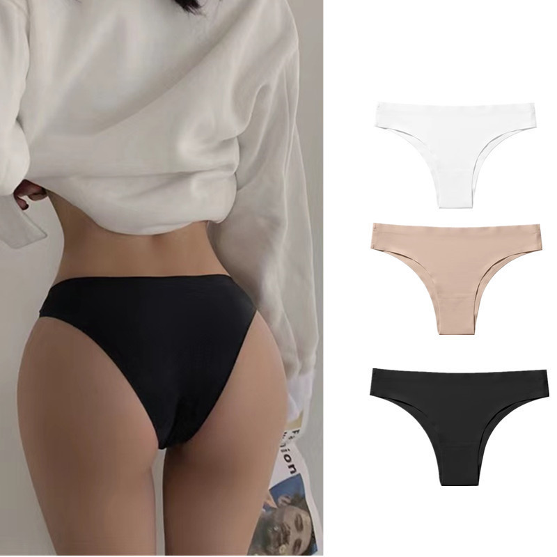 Underwear Women's European and American Cross-border Large Size Underwear Women's Low Waist Ice Silk Seamless Briefs Women's Bikini T-Pants