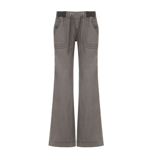 Euro-American style, trendy women's streetwear skinny-fit, figure-flattering workwear long pants—straight-leg, wide-leg, low-rise casual denim with stylish tie details.