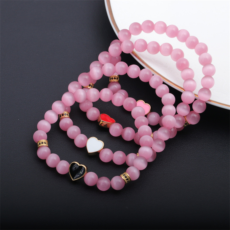 Europea y americana simple cruz-frontera Rosa OPAL pulsera de cuentas de cobre micro-incrustaciones de aceite gota amor pulsera de la pareja de las mujeres