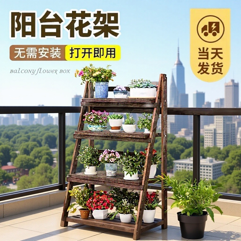 实木花架多层折叠户外庭院花园收纳架阳台客厅花店户外多层花架