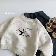 麦宝儿童加绒卫衣2025冬季新款韩版男女童熊猫套头上衣中小童冬装