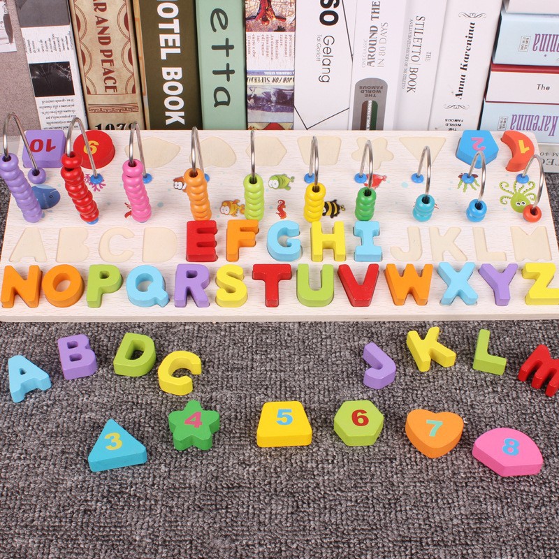 Montserrat para niños pequeños, juguetes de puzzle de educación temprana, 1 - 2 años, 3 números mayúsculas, rack de cálculo cognitivo