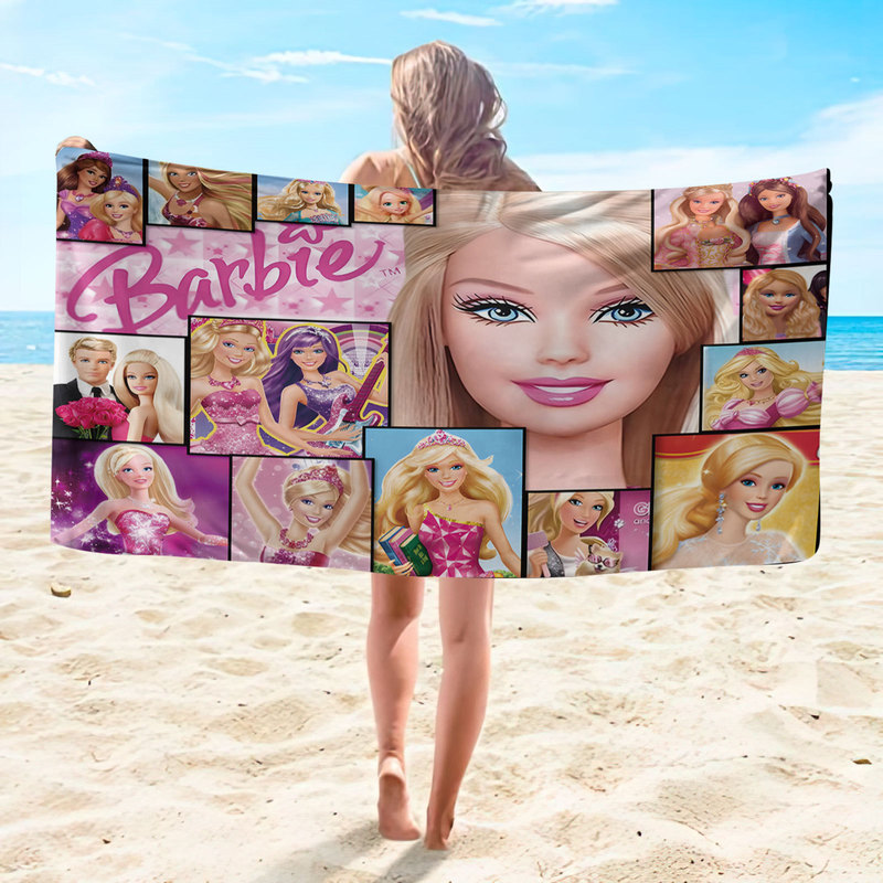 Cross-border exclusive ultra-fine fiber square beach towel towel square towel Barbie 3D digital printing