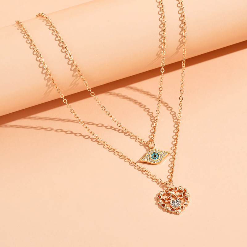 1 Piece Original Design Heart Shape Eye Alloy Plating Inlay Rhinestones Womenu0027S Layered Necklace