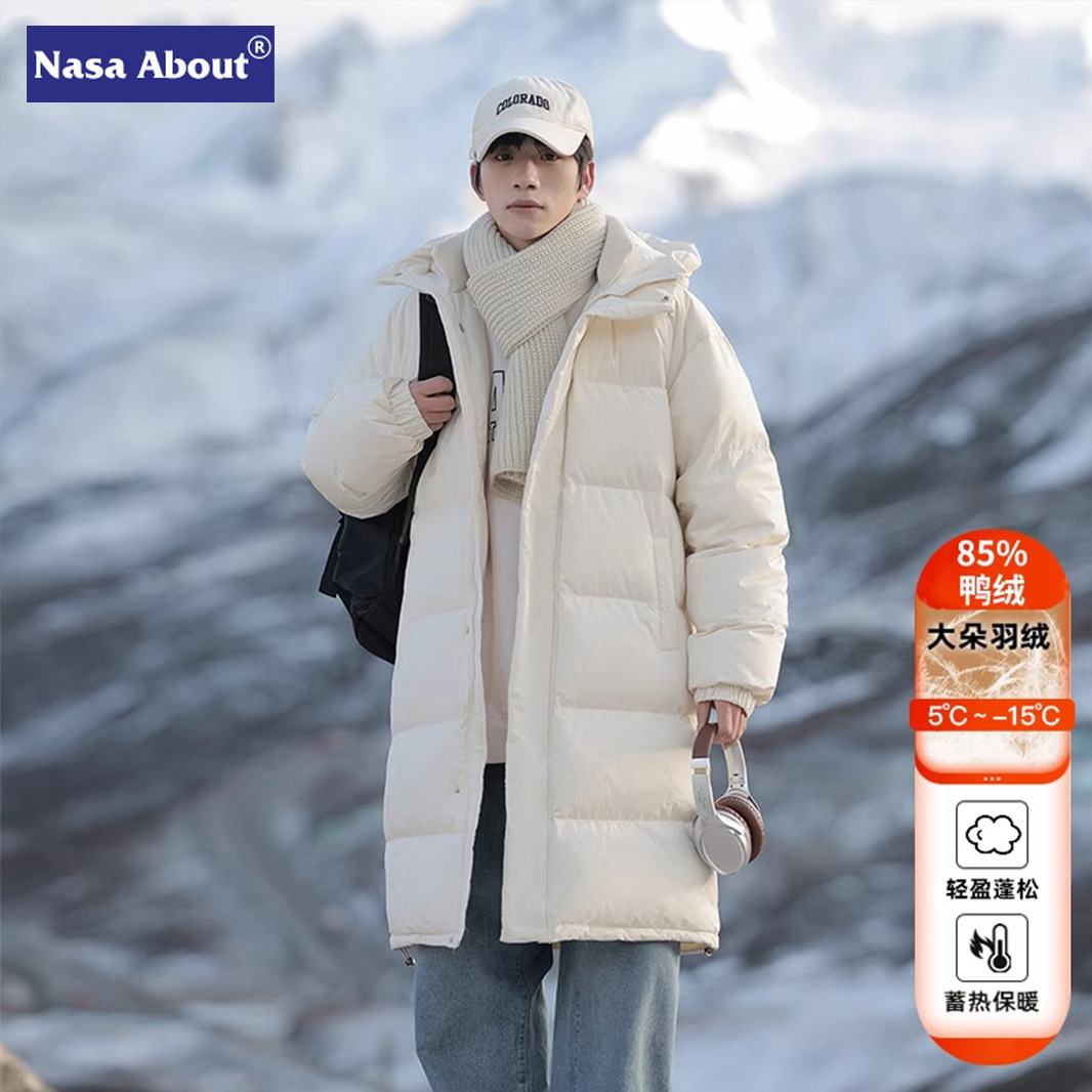 Nasa Mid-Length Lightweight down Jacket for Men, New Winter Thickened Warm Triple-Protection Youth Winter Coat