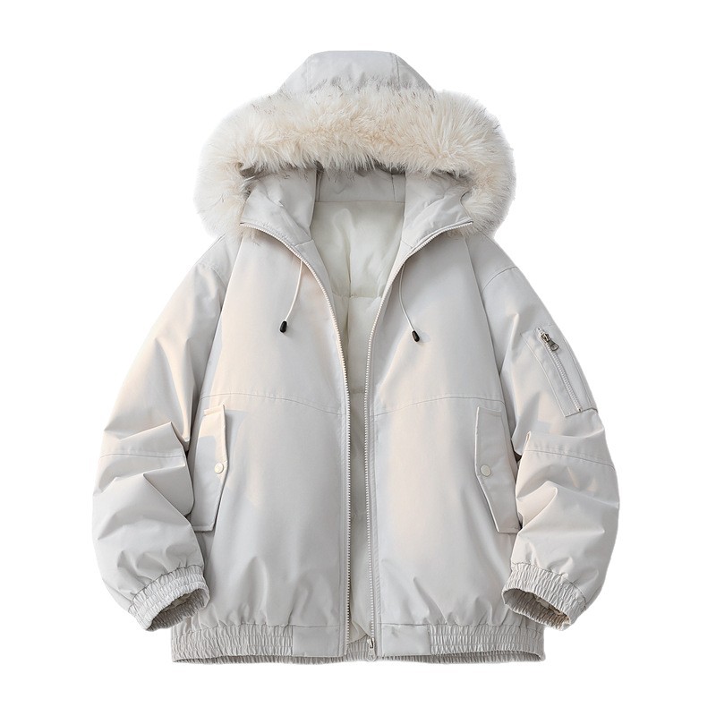 Parker Tooling Padded Jacket For Men And Women Autumn Fur Collar Padded Jacket Thickened Couple Hooded Padded Jacket_viptrois.com