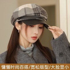 日韩春秋八角帽子女款格子贝雷帽休闲百搭英伦风鸭舌帽保暖画家帽