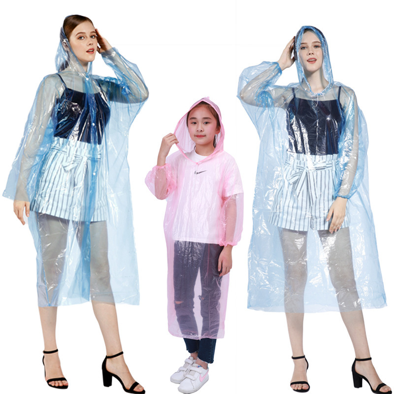 Shenzhen Guangzhou In-Stock Thickened Disposable Raincoat with Drawstring Sleeves and Snap Button Options