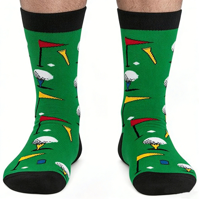 Men's Sports Socks Cross-Border Amazon Golf Flag Mid-Calf Socks with Letters on the Sole Outdoor Sports High-Calf Socks Men's Sports Socks Cross-Border Amazon Golf Flag Mid-Calf Socks with Letters on the Sole Outdoor Sports High-Calf Socks