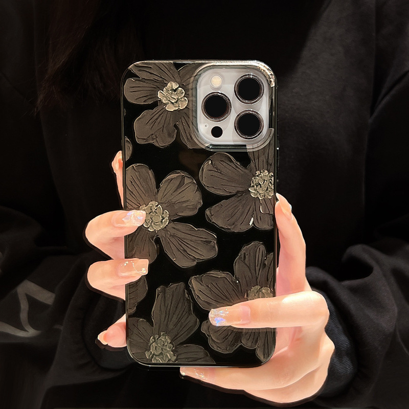Ins Oil Painting Flowers 15 Suitable for iPhone 17 Pro Max Apple 16 Phone Case 11 Painted 14 Black XS Soft Ins Oil Painting Flowers 15 Suitable for iPhone 17 Pro Max Apple 16 Phone Case 11 Painted 14 Black XS Soft