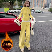 韩系一整套深冬穿搭减龄超火双面绒外套阔腿裤运动休闲两件套女