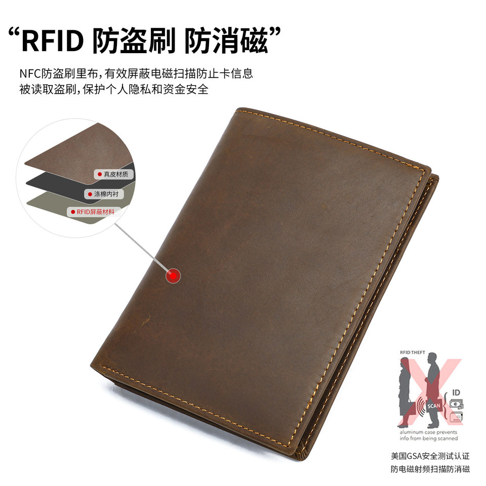 Ví đựng hộ chiếu nam da bò cao cấp chống trộm RFID — Cà phê đen, nâu