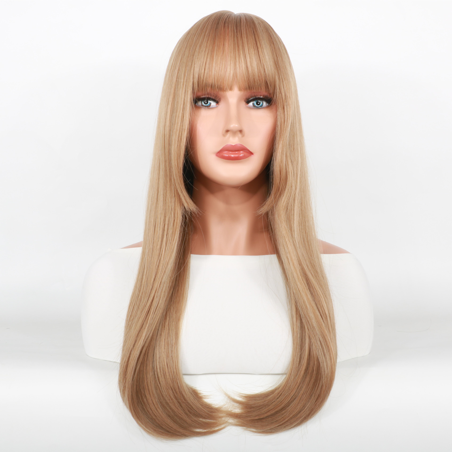 Synthetische Perücke für Damen, Prinzessin, zum Trimmen des Gesichts, lang, gerade, mit Luftknall, mechanisierte chemische Faser-Haarabdeckung_voghion.com