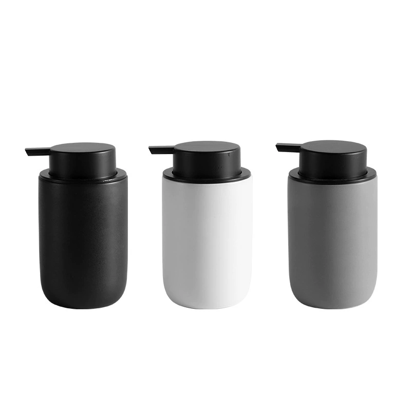Ceramic Bathroom Set, 4-piece container set — soap dish, pump bottle, toothbrush holder, rinsing cup
