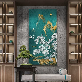 客厅沙发背景墙3d浮雕立体风景装饰画新中式入户玄关挂画饭厅中堂