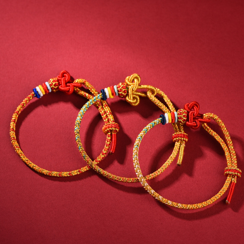 In-Stock Year of the Snake Handmade Woven Zodiac Year Multicolored Red String Couple Bracelets for Good Luck and Prosperity, Purely Handmade