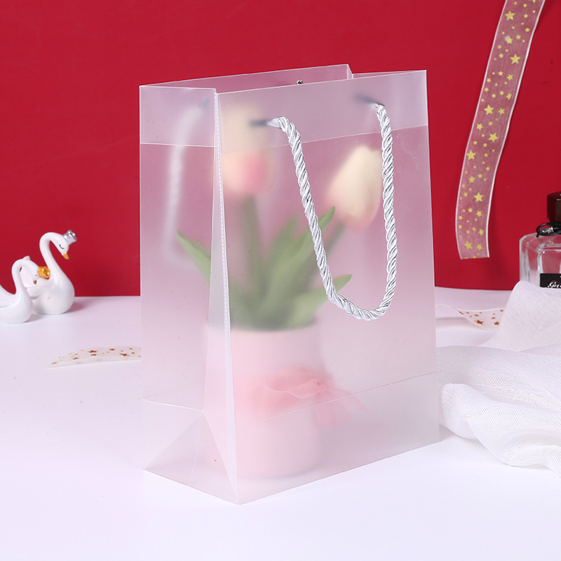 Gift Bag pp frosted handbag printable logo transparent pvc handbag hand gift bag wholesale