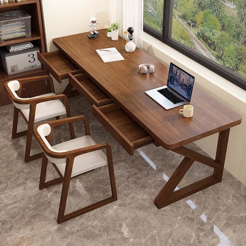 Carefully Selected Solid Wood Double Long Desk with Drawer Living Room Wall Reading Table Multi-Functional Storage Desk